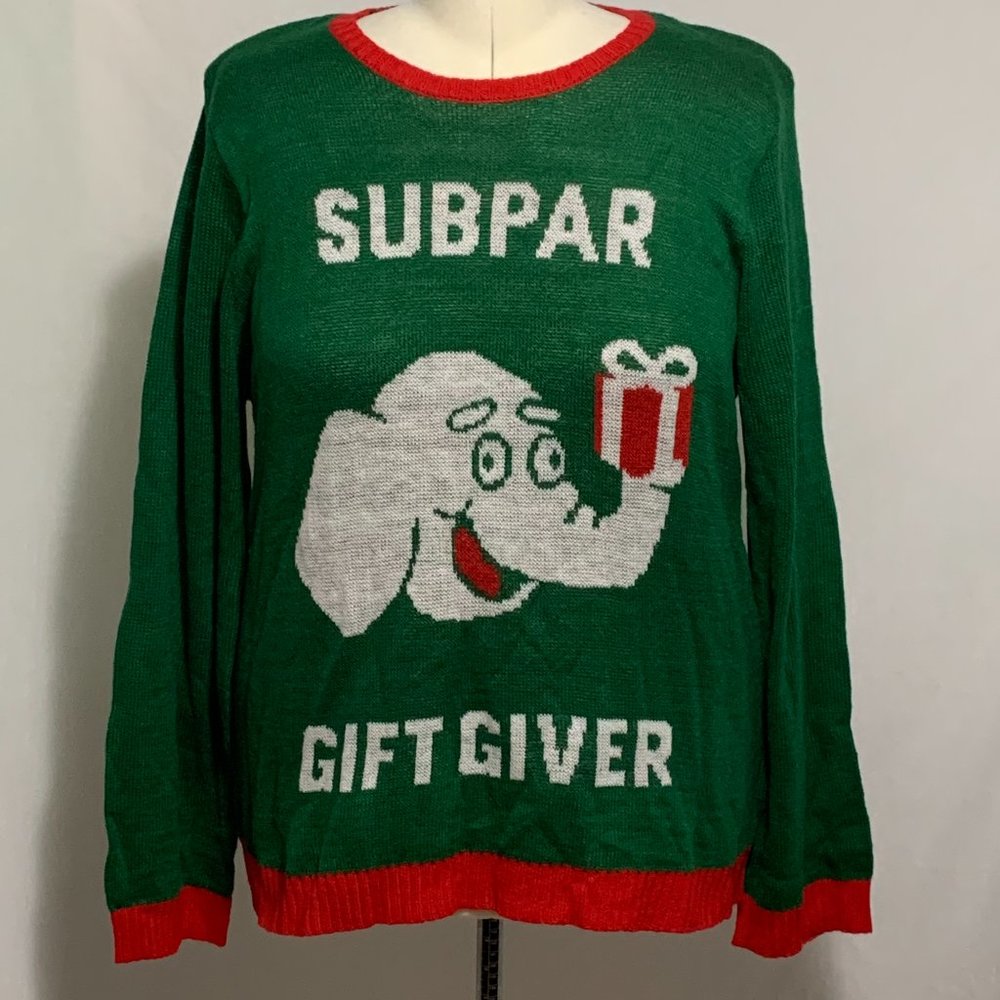 Ugly Christmas Sweater White Elephant Subpar Gift Giver Green Red Men Women M